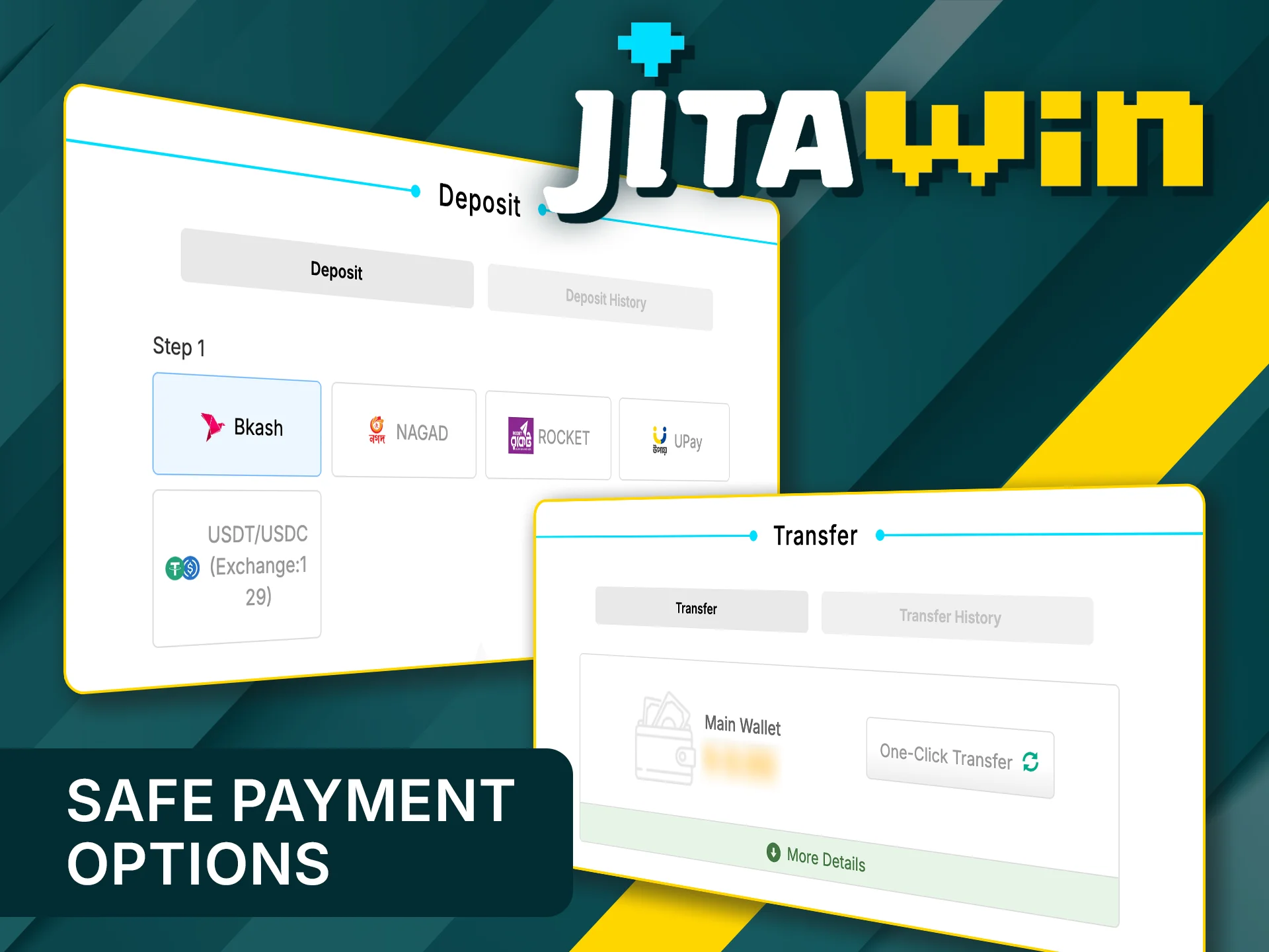 Deposit and withdraw with JitaWin’s safe payment methods.